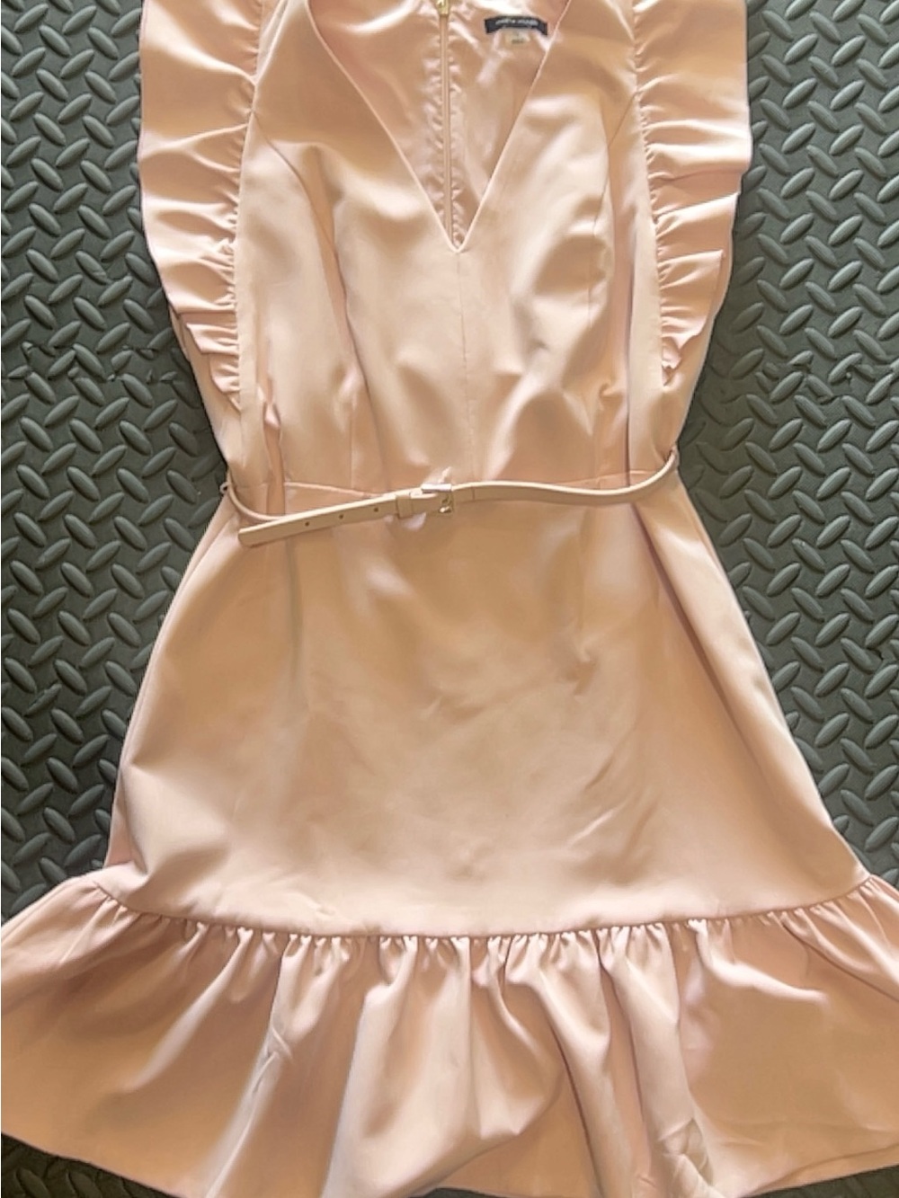 Elegant Blush Ruffle Hem Dress with Belt